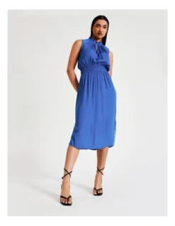 Basque Shirred Waist Recycled Blend Satin Midi Dress In Cobalt -Basque Store Online 924718150 6 720x928