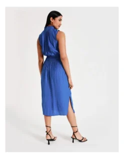 Basque Shirred Waist Recycled Blend Satin Midi Dress In Cobalt -Basque Store Online 924718150 7 720x928