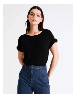 Basque Button Detail Tee In Black