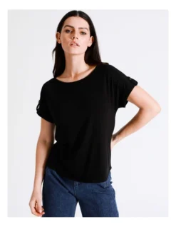 Basque Button Detail Tee In Black -Basque Store Online 924718330 5 720x928