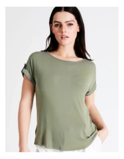 Basque Button Detail Tee In Sage
