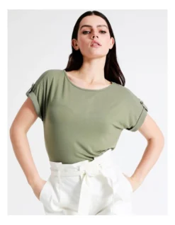 Basque Button Detail Tee In Sage -Basque Store Online 924718420 3 720x928