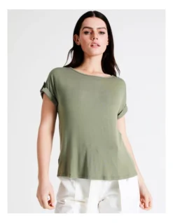 Basque Button Detail Tee In Sage -Basque Store Online 924718420 5 720x928