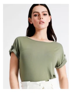 Basque Button Detail Tee In Sage -Basque Store Online 924718420 6 720x928