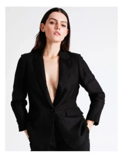 Basque Essential Summer Linen Blend Blazer In Black -Basque Store Online 924719680 4 720x928