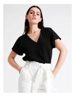 Basque Short Sleeve Blouse In Black