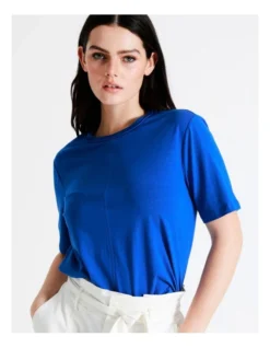 Basque Seam Detail Organic Cotton Tee In Cobalt