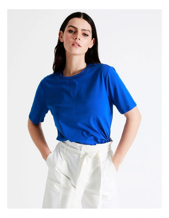 Basque Seam Detail Organic Cotton Tee In Cobalt 9 Basque Seam Detail Organic Cotton Tee In Cobalt - Image 7