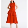 Basque Linen Blend Tiered Midi Dress In Red 2 Basque Linen Blend Tiered Midi Dress In Red -Basque Store Online 924720760 1 720x928