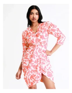 Basque Drape Front Mini Dress In Pink/White