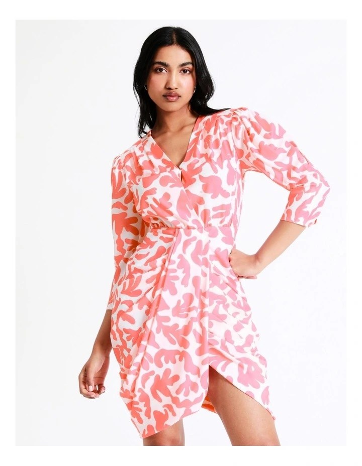 Basque Drape Front Mini Dress In Pink/White 3 Basque Drape Front Mini Dress In Pink/White