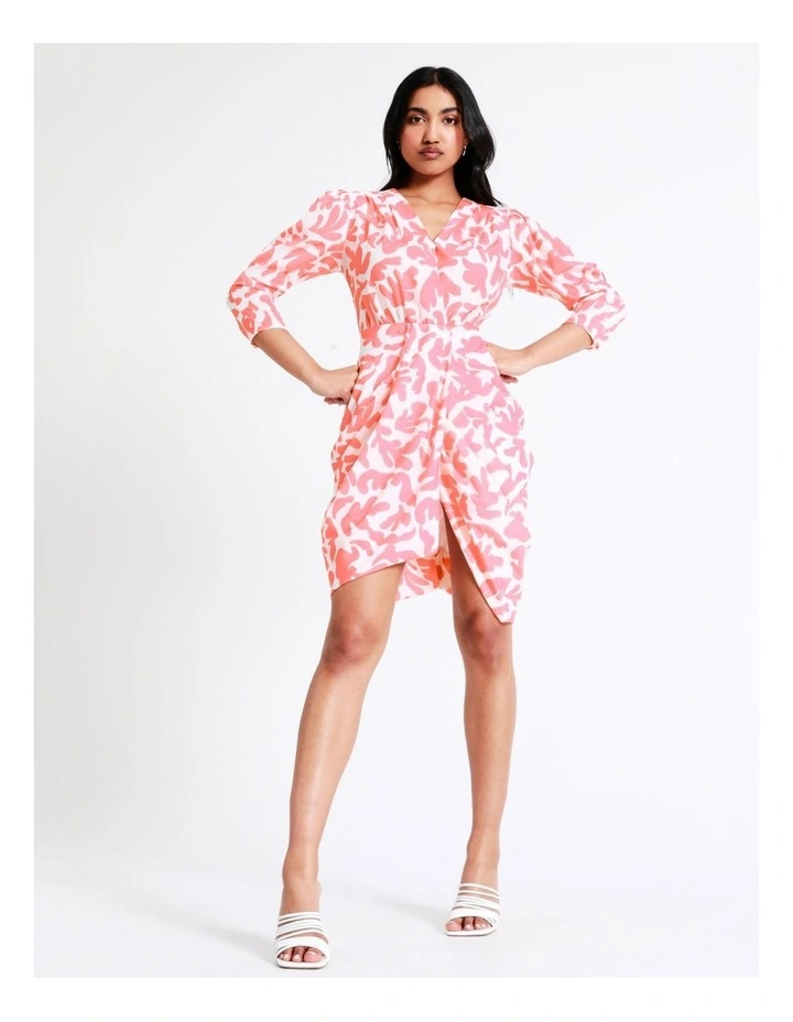 Basque Drape Front Mini Dress In Pink/White 4 Basque Drape Front Mini Dress In Pink/White - Image 2