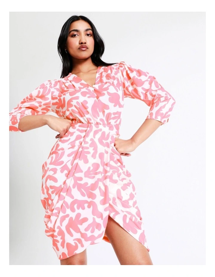 Basque Drape Front Mini Dress In Pink/White 6 Basque Drape Front Mini Dress In Pink/White - Image 4