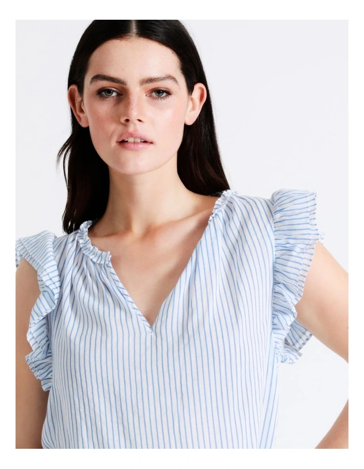 Basque Organic Cotton Blend Ruffle Shoulder Top In Assorted 6 Basque Organic Cotton Blend Ruffle Shoulder Top In Assorted - Image 4