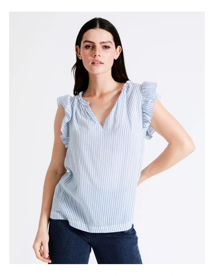 Basque Organic Cotton Blend Ruffle Shoulder Top In Assorted 8 Basque Organic Cotton Blend Ruffle Shoulder Top In Assorted - Image 6