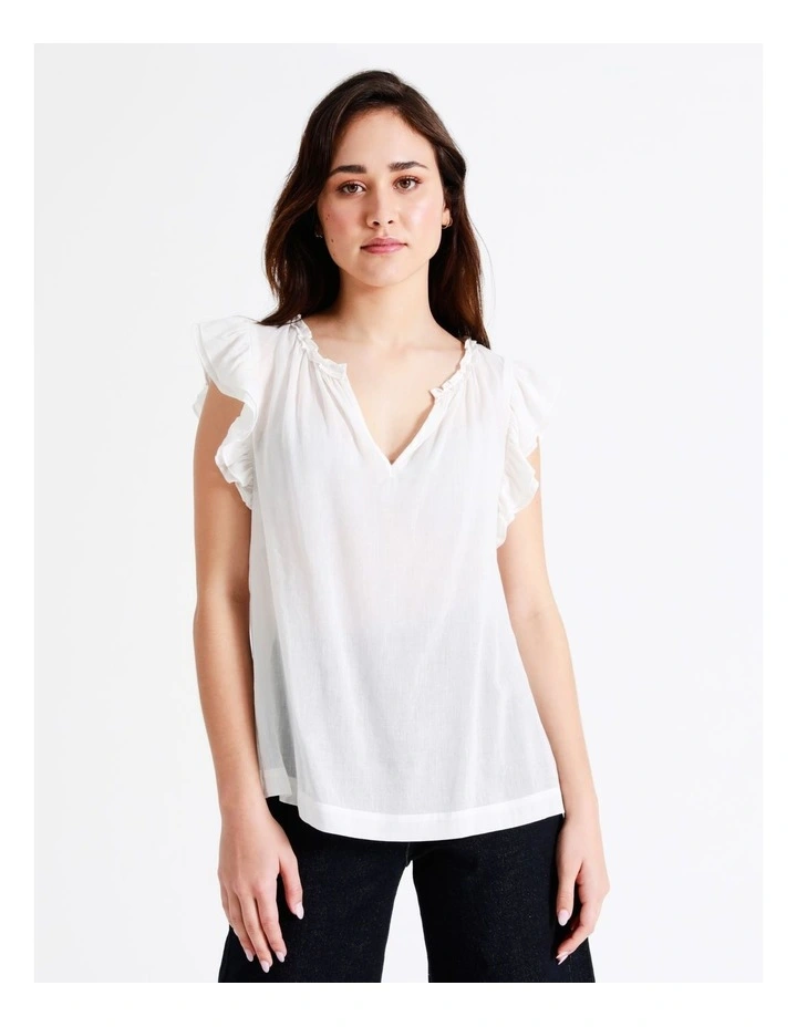 Basque Organic Cotton Blend Ruffle Shoulder Top In White 7 Basque Organic Cotton Blend Ruffle Shoulder Top In White - Image 5