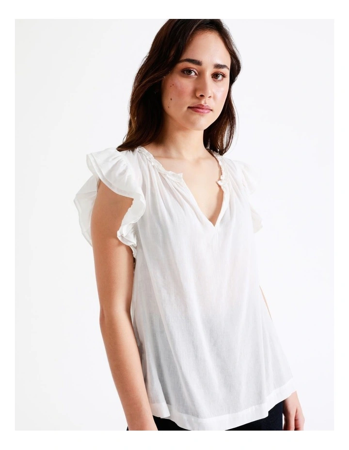 Basque Organic Cotton Blend Ruffle Shoulder Top In White 8 Basque Organic Cotton Blend Ruffle Shoulder Top In White - Image 6
