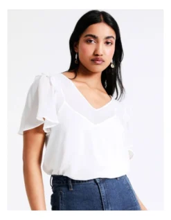 Basque Flutter Sleeve Top In Ivory -Basque Store Online 928701460 3 720x928