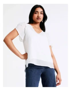 Basque Flutter Sleeve Top In Ivory -Basque Store Online 928701460 4 720x928