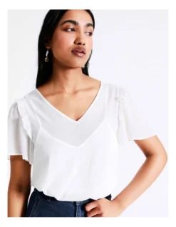 Basque Flutter Sleeve Top In Ivory -Basque Store Online 928701460 6 720x928