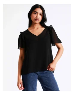 Basque Flutter Sleeve Top In Black -Basque Store Online 928701640 4 720x928