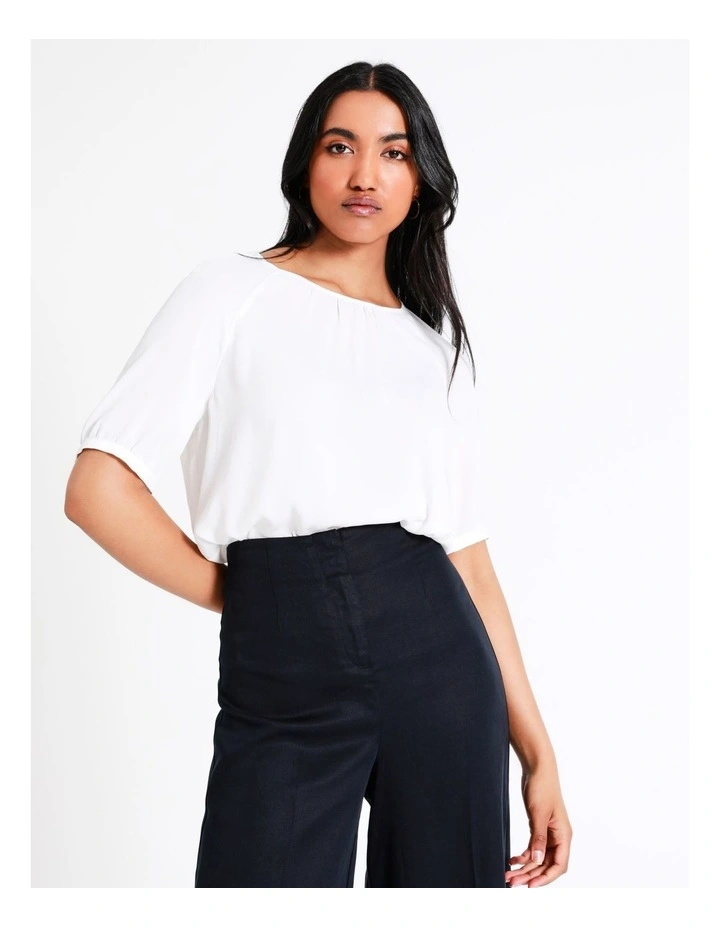 Basque Recycled Blend Gathered Neck Top In Ivory 3 Basque Recycled Blend Gathered Neck Top In Ivory