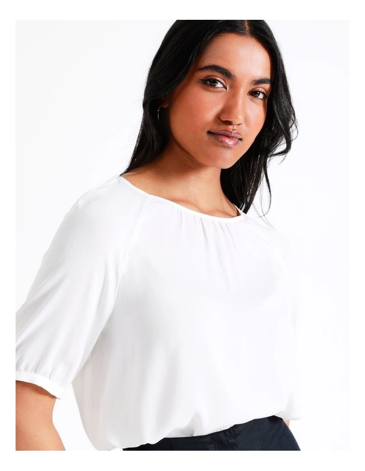 Basque Recycled Blend Gathered Neck Top In Ivory 7 Basque Recycled Blend Gathered Neck Top In Ivory - Image 5