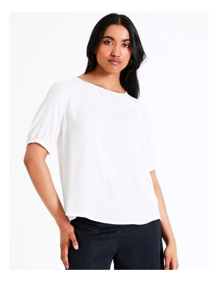 Basque Recycled Blend Gathered Neck Top In Ivory 8 Basque Recycled Blend Gathered Neck Top In Ivory - Image 6