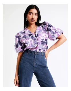 Basque Ruffle Lace Up Blouse In Assorted