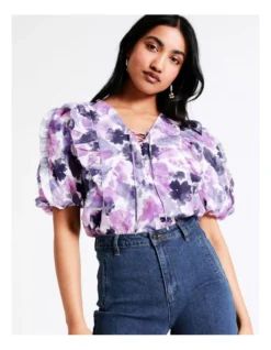 Basque Ruffle Lace Up Blouse In Assorted -Basque Store Online 928702540 3 720x928