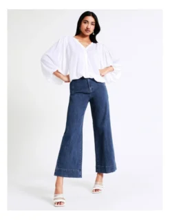 Basque Pleated Yoke Top In Ivory