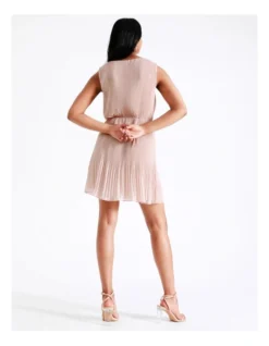 Basque Self Tie Pleated Mini Dress In Dusty Pink -Basque Store Online 928703080 7 720x928