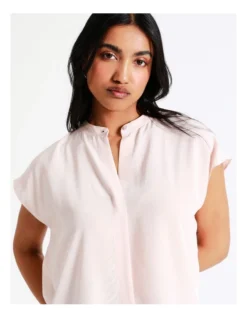 Basque Boxy Grown On Blouse In Dusty Pink