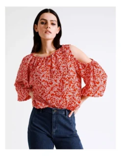 Basque Cut Out Recycled Georgette Top In Multi