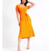 Basque Organic Cotton Ribbed Knit Midi Dress In Orange