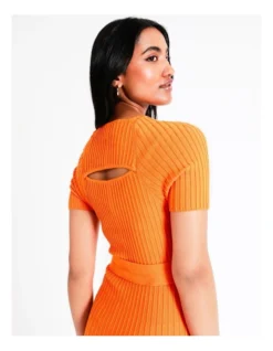 Basque Organic Cotton Ribbed Knit Midi Dress In Orange -Basque Store Online 936115660 3 720x928