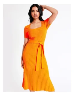 Basque Organic Cotton Ribbed Knit Midi Dress In Orange -Basque Store Online 936115660 4 720x928