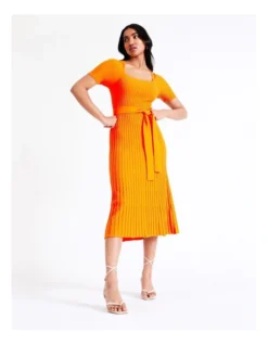 Basque Organic Cotton Ribbed Knit Midi Dress In Orange -Basque Store Online 936115660 5 720x928