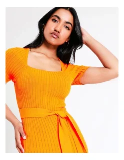 Basque Organic Cotton Ribbed Knit Midi Dress In Orange -Basque Store Online 936115660 6 720x928