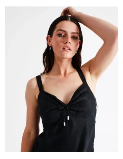 Basque Front Tie Linen Midi Dress In Navy -Basque Store Online 936115840 3 720x928