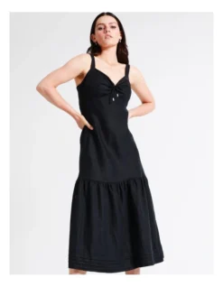 Basque Front Tie Linen Midi Dress In Navy -Basque Store Online 936115840 5 720x928