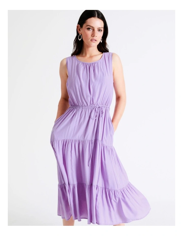 Basque Self Tie Tiered Midi Dress In Lilac 3 Basque Self Tie Tiered Midi Dress In Lilac