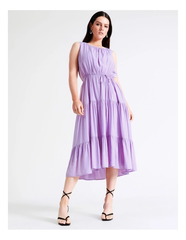 Basque Self Tie Tiered Midi Dress In Lilac 4 Basque Self Tie Tiered Midi Dress In Lilac - Image 2