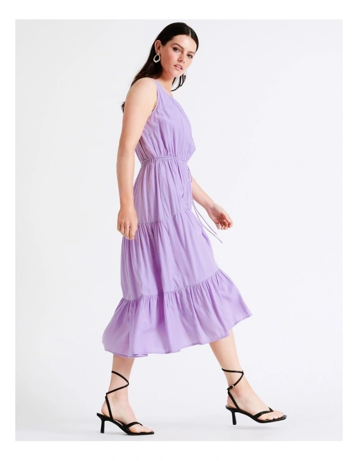 Basque Self Tie Tiered Midi Dress In Lilac 6 Basque Self Tie Tiered Midi Dress In Lilac - Image 4