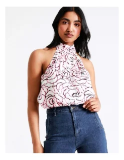 Basque Halter Neck Top In Multi