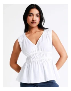 Basque Store Online 21 Basque V Neck Gathered Top In Ivory