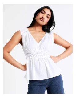 Basque V Neck Gathered Top In Ivory -Basque Store Online 936116560 4 720x928