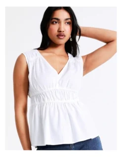 Basque V Neck Gathered Top In Ivory -Basque Store Online 936116560 5 720x928