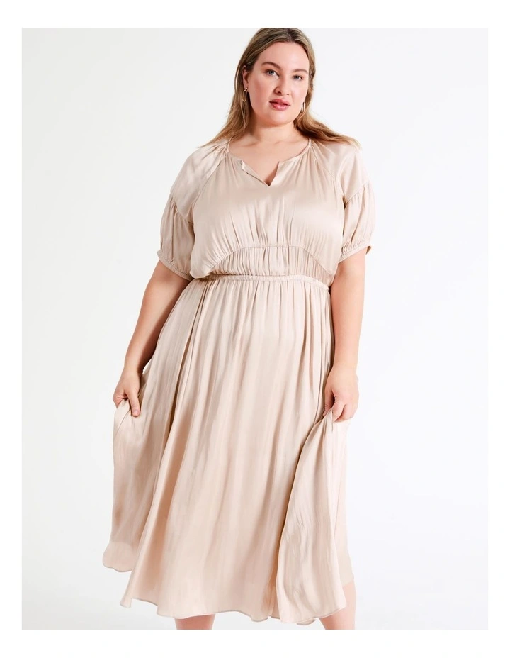 Basque Waist Detail Bruised Poly Satin Midi Dress In Dusty Pink 3 Basque Waist Detail Bruised Poly Satin Midi Dress In Dusty Pink