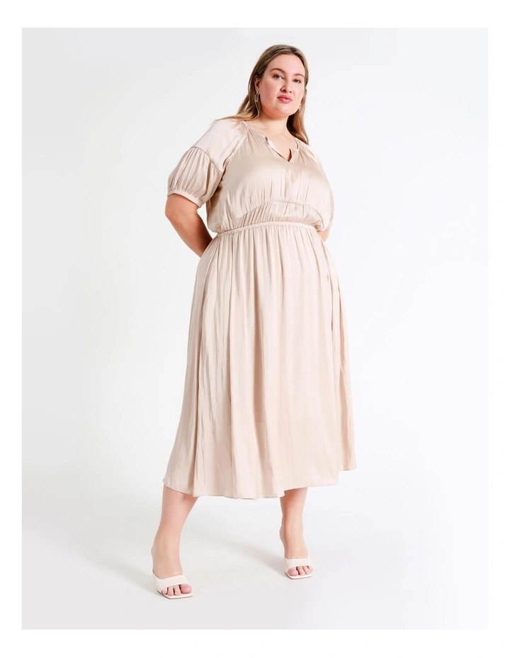 Basque Waist Detail Bruised Poly Satin Midi Dress In Dusty Pink 4 Basque Waist Detail Bruised Poly Satin Midi Dress In Dusty Pink - Image 2